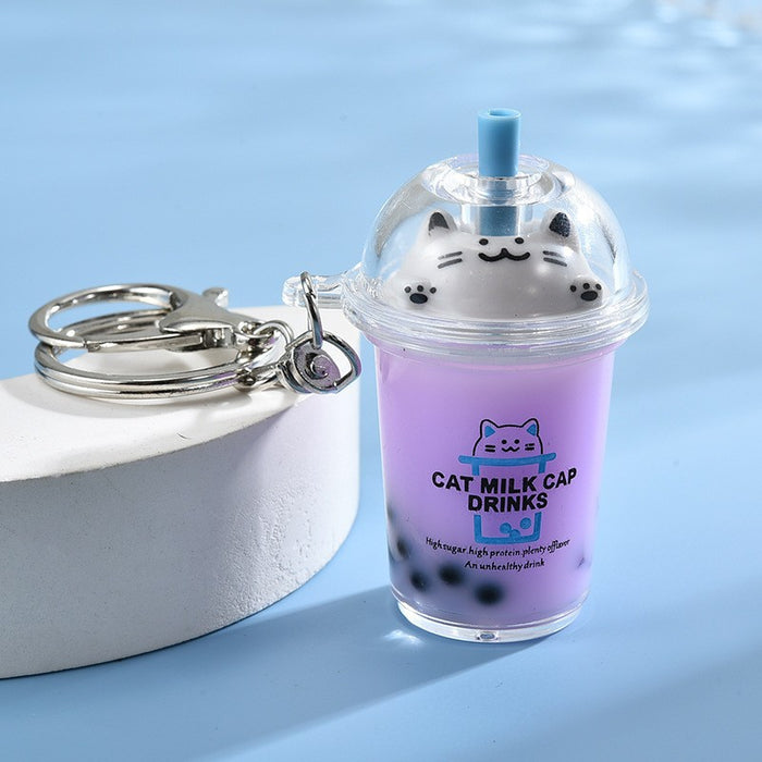 Wholesale Quicksand Cat Bubble Tea Keychain