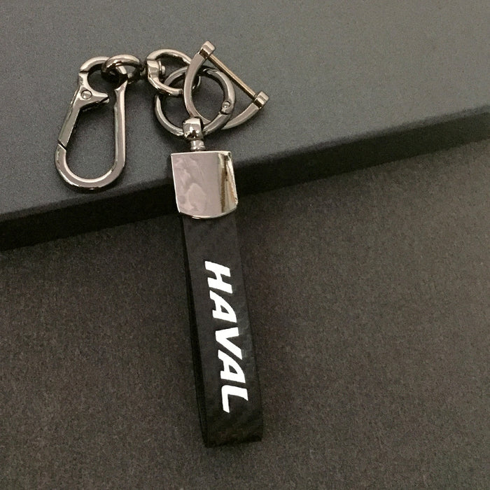 Wholesale Car keychain carbon fiber leather strap car keychain hanging rope