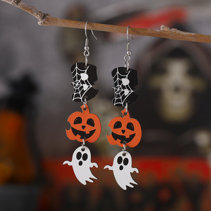 Wholesale  Ghost Pumpkin Ghost Triple ing Pendant Earrings Wooden Gothic Double-sided Earrings
