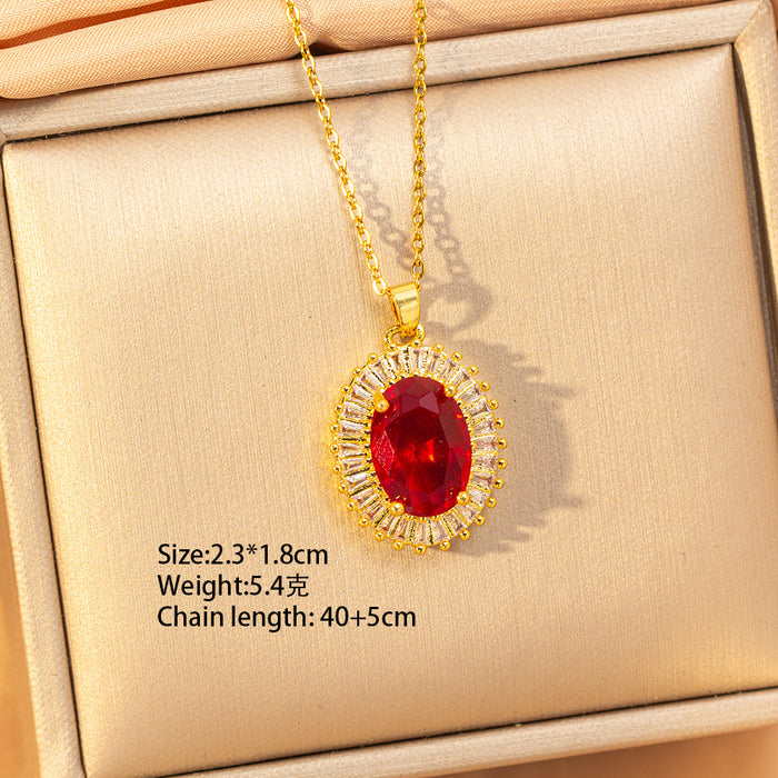 Wholesale Titanium steel necklace with red zircon