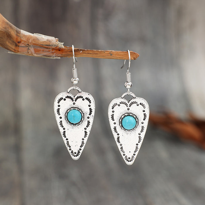 Wholesale Heart-shaped Inlaid Turquoise Alloy Earrings Earrings