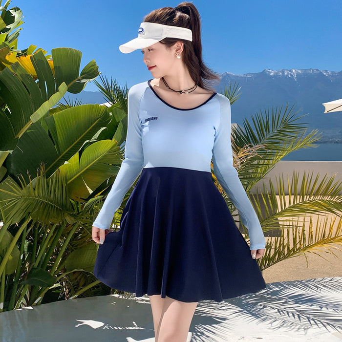 Wholesale Hot spring conservative high-end long sleeved swimsuit youthful and energetic women's split flat angle swimsuit covering the belly