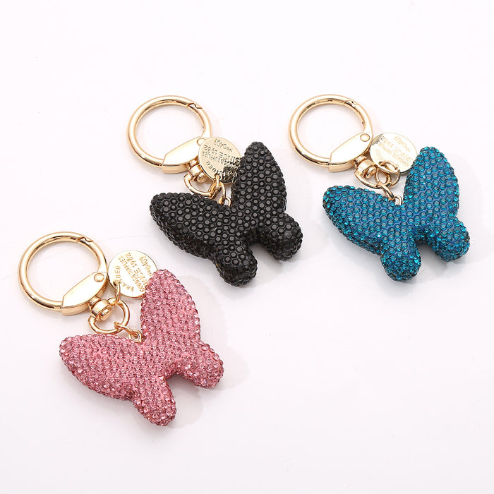 Wholesale diamond butterfly keychain female full diamond couple butterfly keychain ring bag pendant