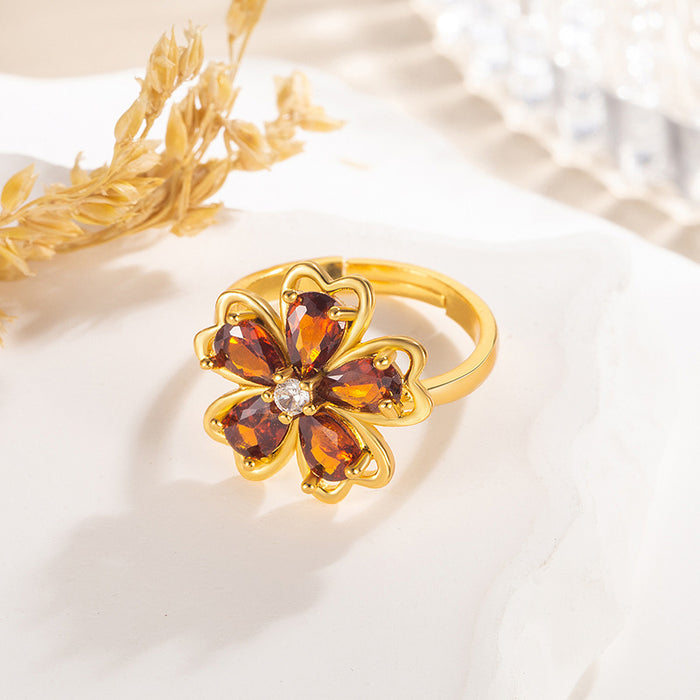 Wholesale Colorful Diamond Five-Petal Flower Disc Diamond Ring