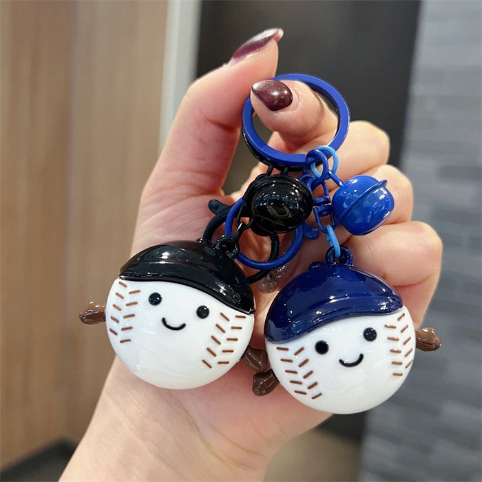 Wholesale 5 PCS Cute PVC cartoon baseball keychain with smiling face.