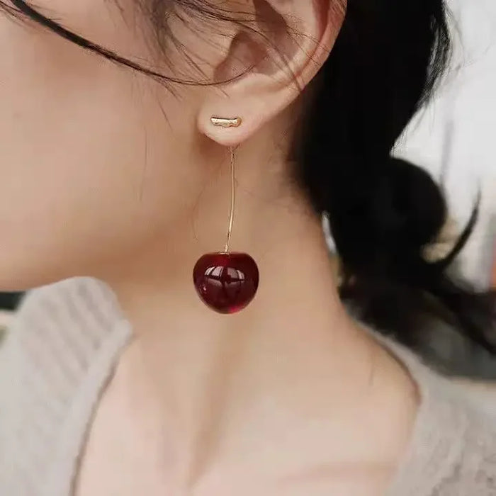 Wholesale Cute Vitality Resin Cherry Earrings with Temperament Long Earrings and Earrings