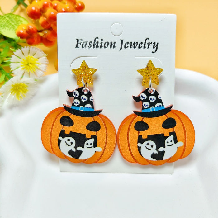 Wholesale Halloween Pumpkin Ghost Style Acrylic Earrings JDC-ES-QiYu003