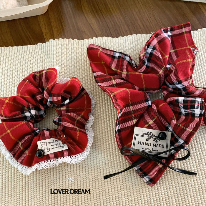 Wholesale Cloth Label British Plaid Colorectal Hair Ring Headwear Advanced Hair Accessories