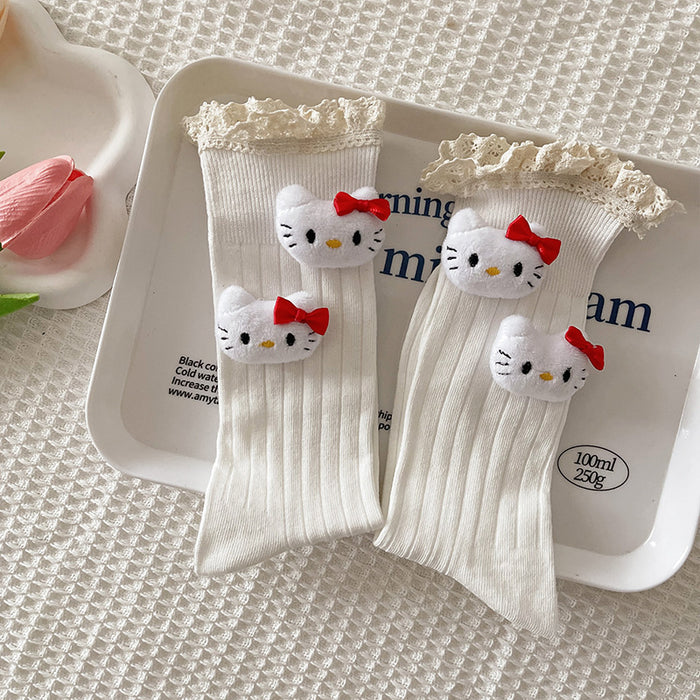 Wholesale Cat lace socks autumn and winter pile socks sweet girl tube socks