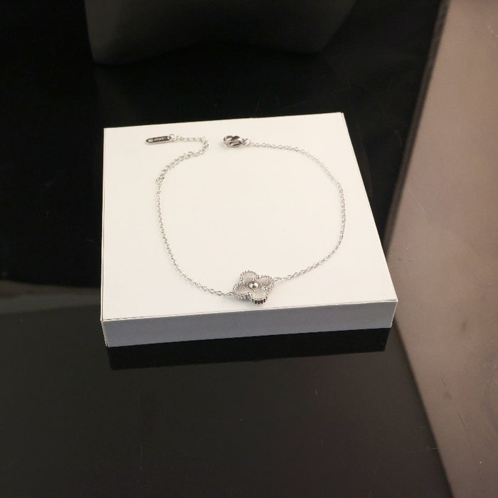 Wholesale Titanium Steel Four Leaf Clover Necklace Earrings Bracelet Set JDC-NE-BaiQing002