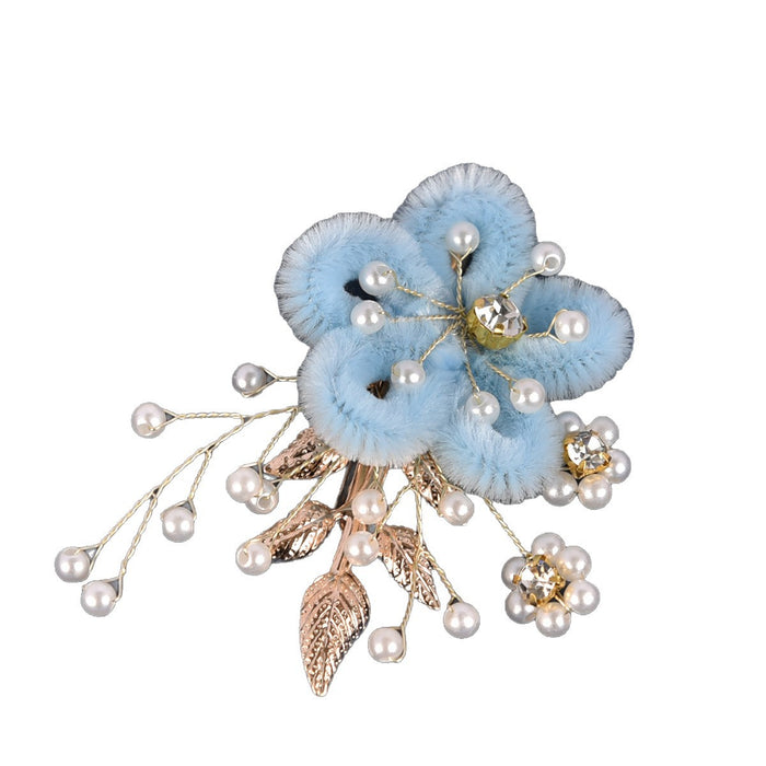 Wholesale Original handmade flower pearl leaf hair clip, multi-color plush duckbill clip
