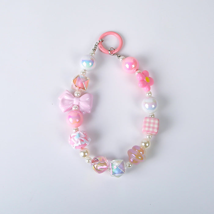 Wholesale  Macaron Creative Beaded Key Chain Mobile Phone Chain Pendant Mobile Phone Hanging Chain