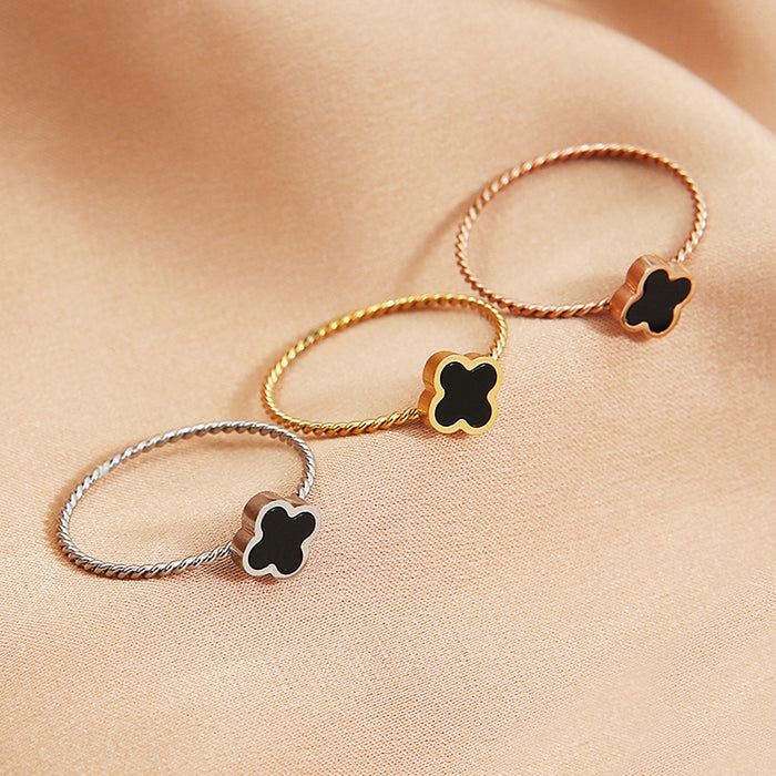 Wholesale Four leaf clover ring, female personality, simple ring, titanium steel, non fading temperament accessory