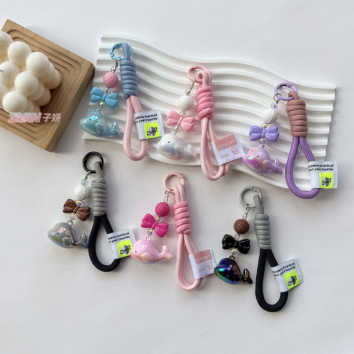 Wholesale Acrylic Solid color whale pendant woven cloth rope keychain hanging rope