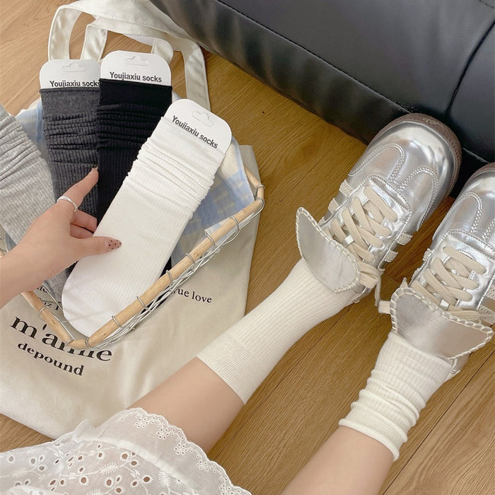 Wholesale Fine striped pile socks, simple solid color, versatile mid tube socks