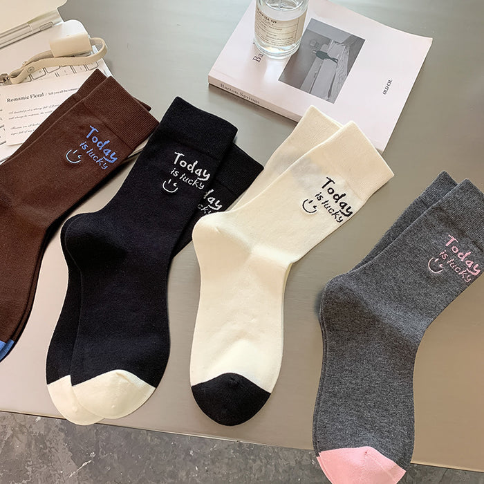 Wholesale Socks, tube socks, thin, versatile, personalized, embroidered, smiling face, letter stacking socks