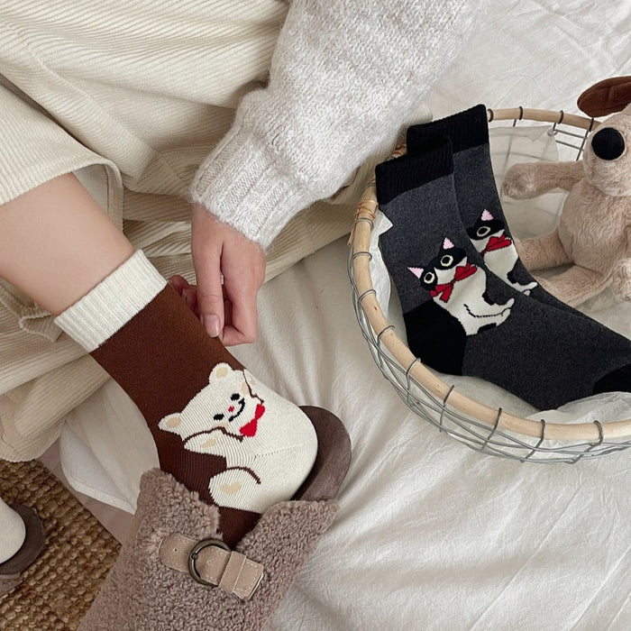 Wholesale Autumn and winter pure cotton mid tube socks for children, cute cartoon looped anti pilling socks
