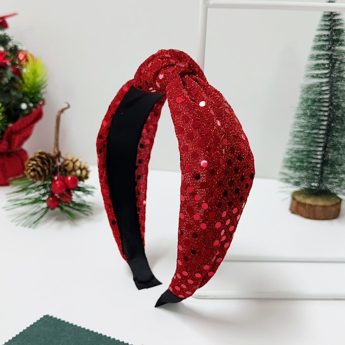 Wholesale Polka dot sequin knotted headband mesh wide-brimmed high skull headband Christmas atmosphere headdress