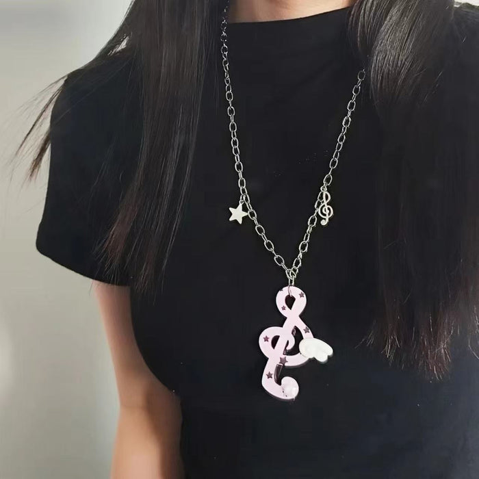 Wholesale Acrylic Musical Note Necklace One-Winged Angel Fashion Jewelry Accessory