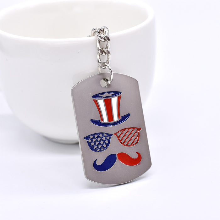 Wholesale Independence Day Zinc Alloy Glasses Bearded Keychain JDC-KC-TianG032