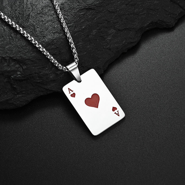 Wholesale Lucky Spade Necklace Pendant, Red Peach Poker Card Pendant, Titanium Steel