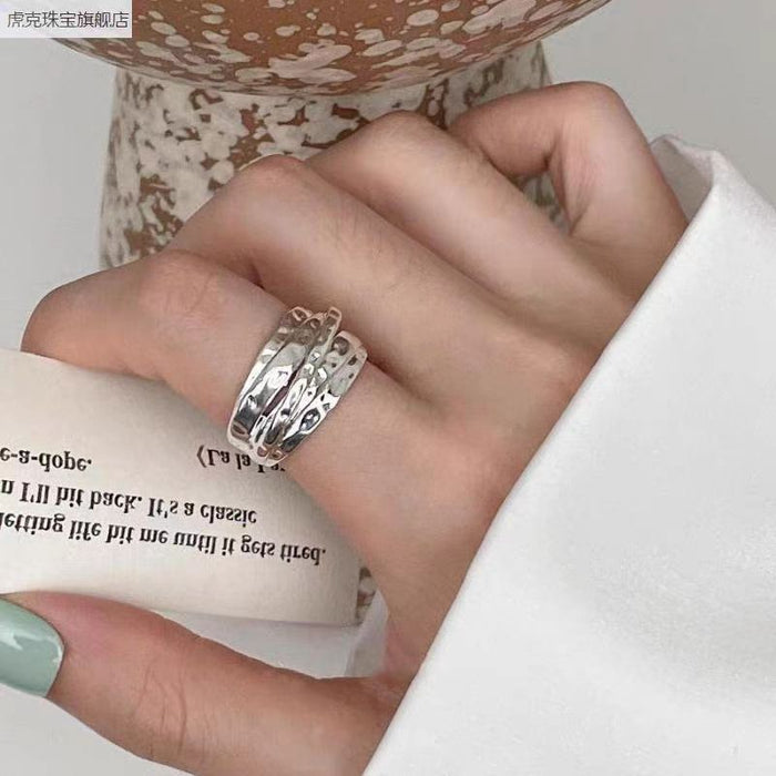Wholesale Multi layer silver silk thread wrapped ring, simple and niche, stacked index finger ring, retro multi-layer bracelet