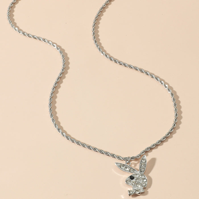 Wholesale Full Diamond Rabbit Pendant Stainless Steel Necklace JDC-NE-ChengHan009