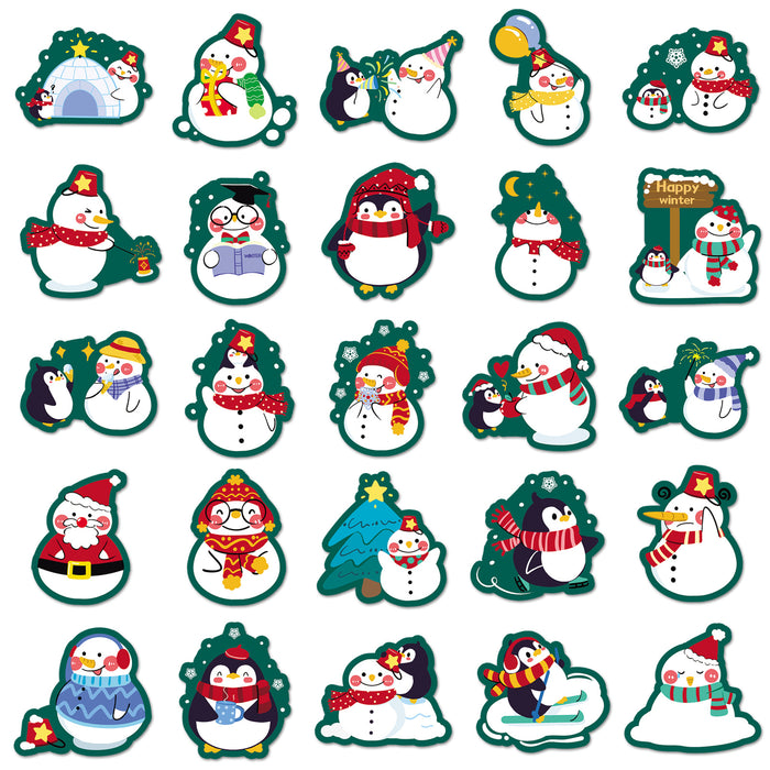 Wholesale 50pcs Snowman Graffiti Sticker Cartoon Cute Hand-painted Christmas Decoration Phone Case Water Cup Waterproof Sticker