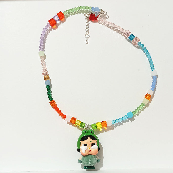 Wholesale Crystal acrylic beaded cute  angel frog cute grain short necklace