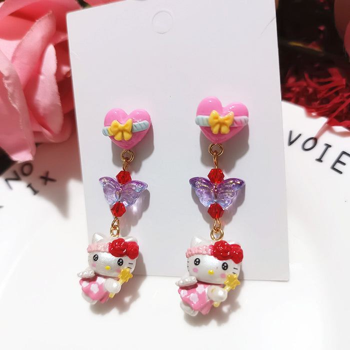 Wholesale Cute Funny Dress-up Cat Cat Apple  Cartoon Silver Earrings Girl