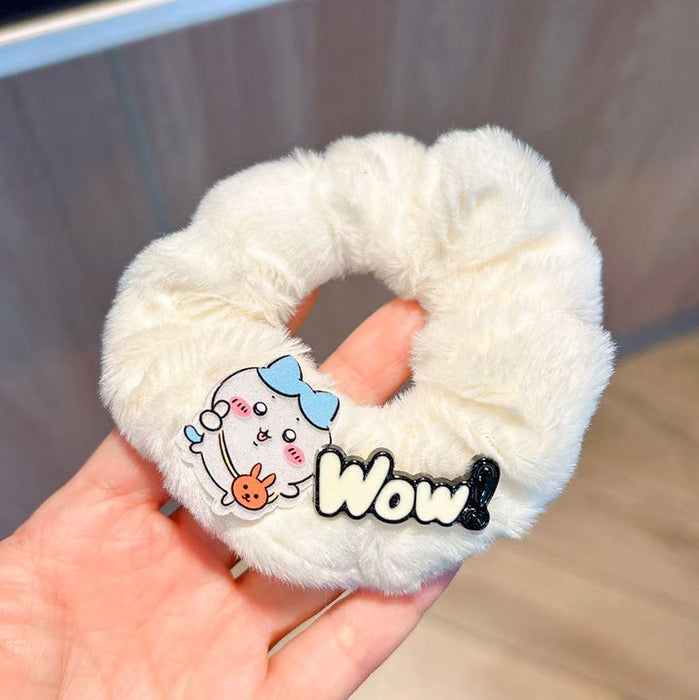Wholesale Cute cartoon plush hair tie with letters for girls.