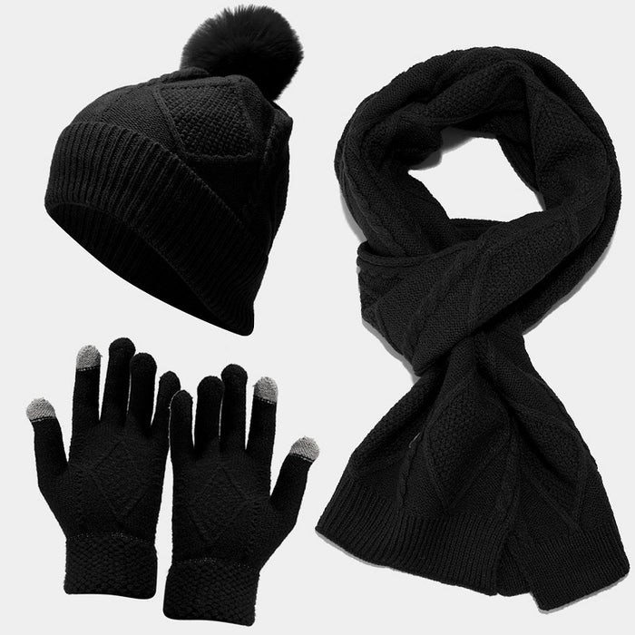 Wholesale Acrylic Warm Knitted Hat Scarf Gloves Three-piece Set JDC-FH-LvYi050