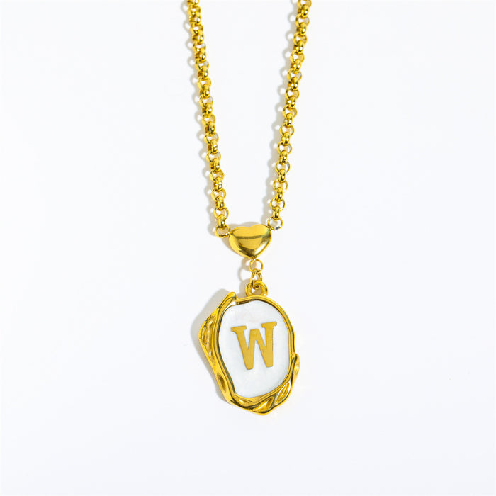 Wholesale Gold Plated Titanium Steel 3D Drip Oil Alphabet Pendant Necklace Summer Beach Initial Sweater Chain