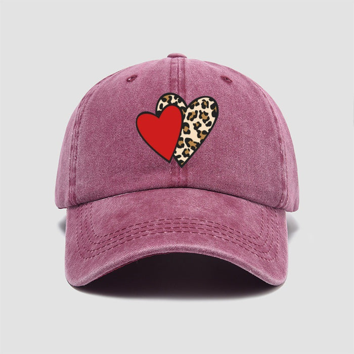 Wholesale Leopard print heart-shaped baseball cap, retro and fashionable duckbill cap, personalized sun hat