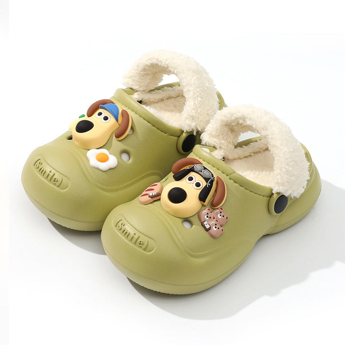 Wholesale Children' s cotton slippers winter  boys and girls home warm cotton shoes medium and big children cartoon outer wear plush shoes