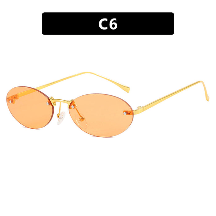 Wholesale Metal Frameless Oval Rivet PC Women's Sunglasses JDC-SG-PLS125