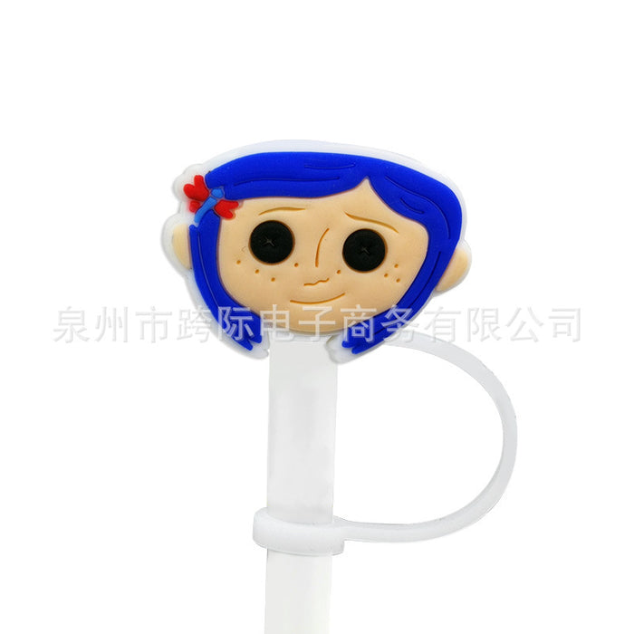 Wholesale Series Straw Cover Straw Cap Silicone Dust Stopper Cute Anime Party Straw Decoration