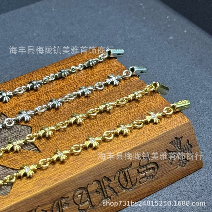 Wholesale Bracelet with cross flower gourd buckle, retro couple thick bracelet, color preserving copper material