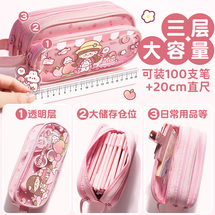 Wholesale Cute Style Pencil Case Double-layer Hat Design Multi-layer Storage for School