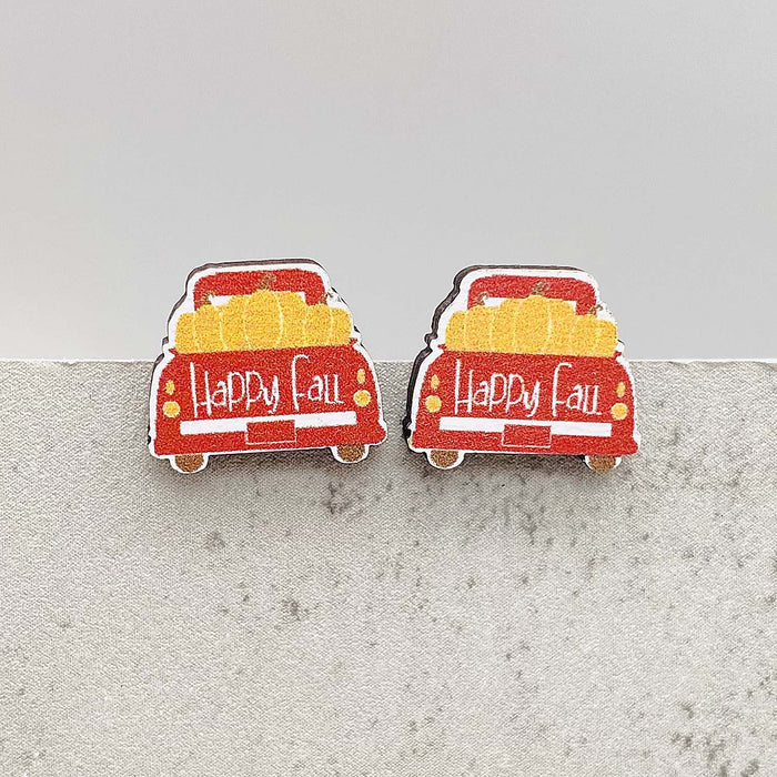 Wholesale Autumn Thanksgiving Earrings Maple Leaf Pumpkin Dwarf Wooden Earrings