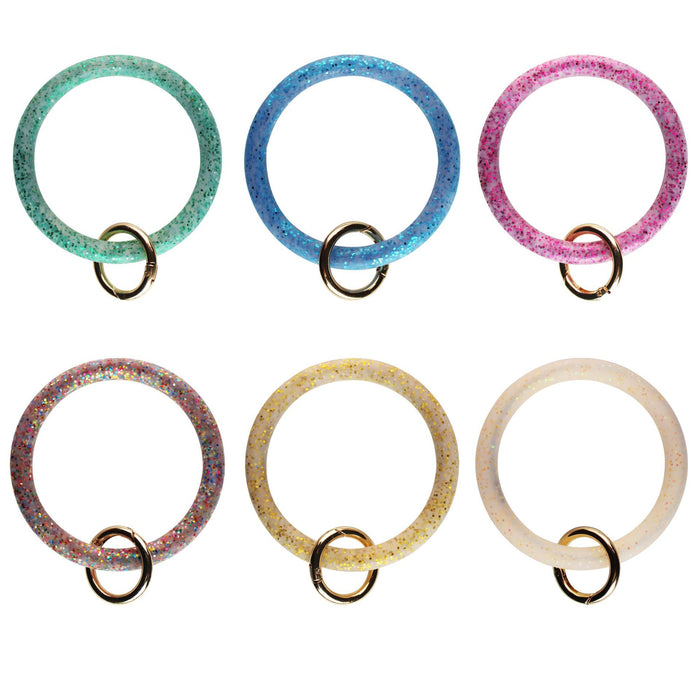 Wholesale glitter sequins gold powder silicone bracelet car keychain creative circle key ring