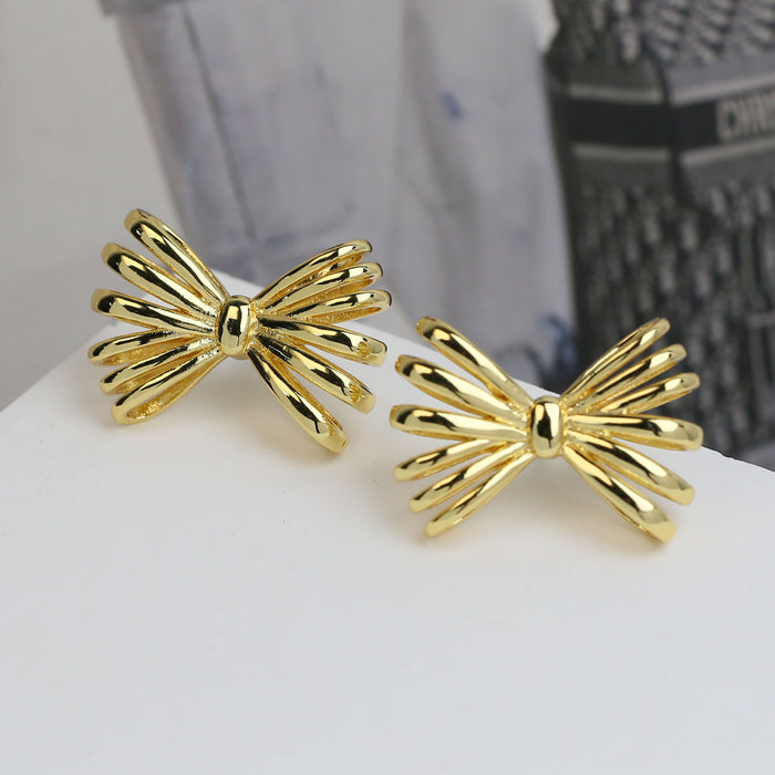 Wholesale 2PCS 18K Gold Brass Zircon Bow Earrings JDC-ES-BaiYi018