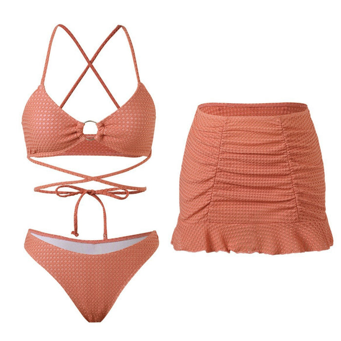 Wholesale Split bikini swimsuit three piece set sexy lace up