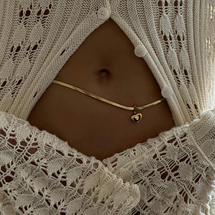 Wholesale New Fashion Alloy Peach Heart Waist Chain Personalized Love Pendant Snake Bone Chain