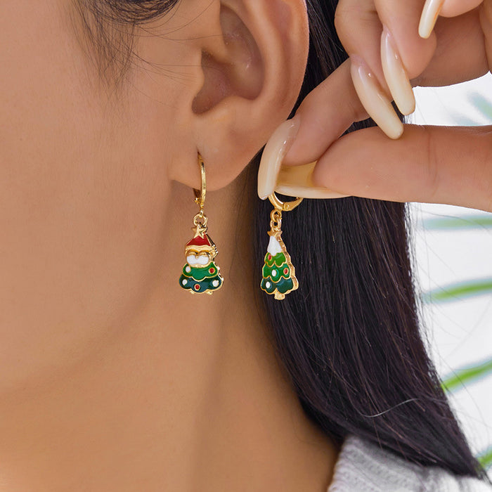 Wholesale Christmas Tree Rhinestone Earrings Gold Alloy Boutique Resale Fashion Accessory