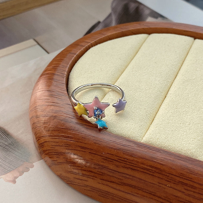 Wholesale Drip glazed star ring, niche design, index finger ring, fashionable and personalized ring