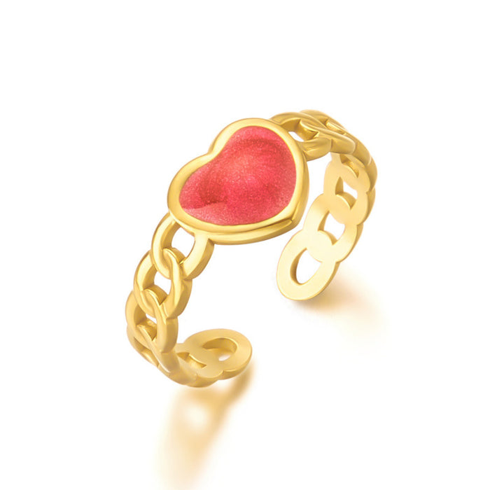 Wholesale Stainless Steel Love Dripping Oil Adjustable Ring Hollow Chain Design Open Ring