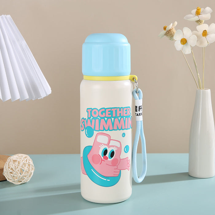 Wholesale Stainless Steel Thermos Cup Toast Rabbit Cute Graffiti Double Drink Cup  with Lanyard Children' s Water Cup