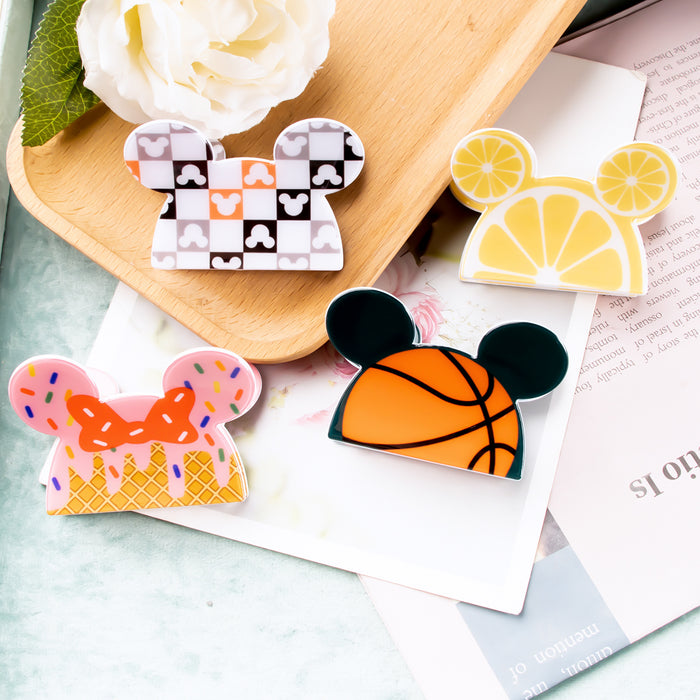 Wholesale Mouse Head-Shaped Hair Clip with Bow and Lemon Pattern Cute Cartoon Claw Clip