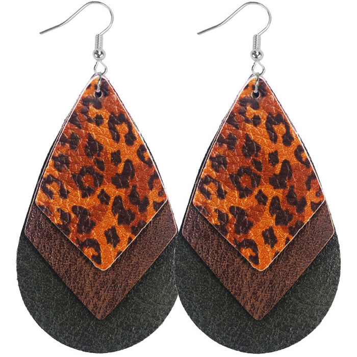 Wholesale Bohemian Style Multi-Layered Classic Leopard Print Sequin Women' s Leather Earrings Available in Multiple Colors